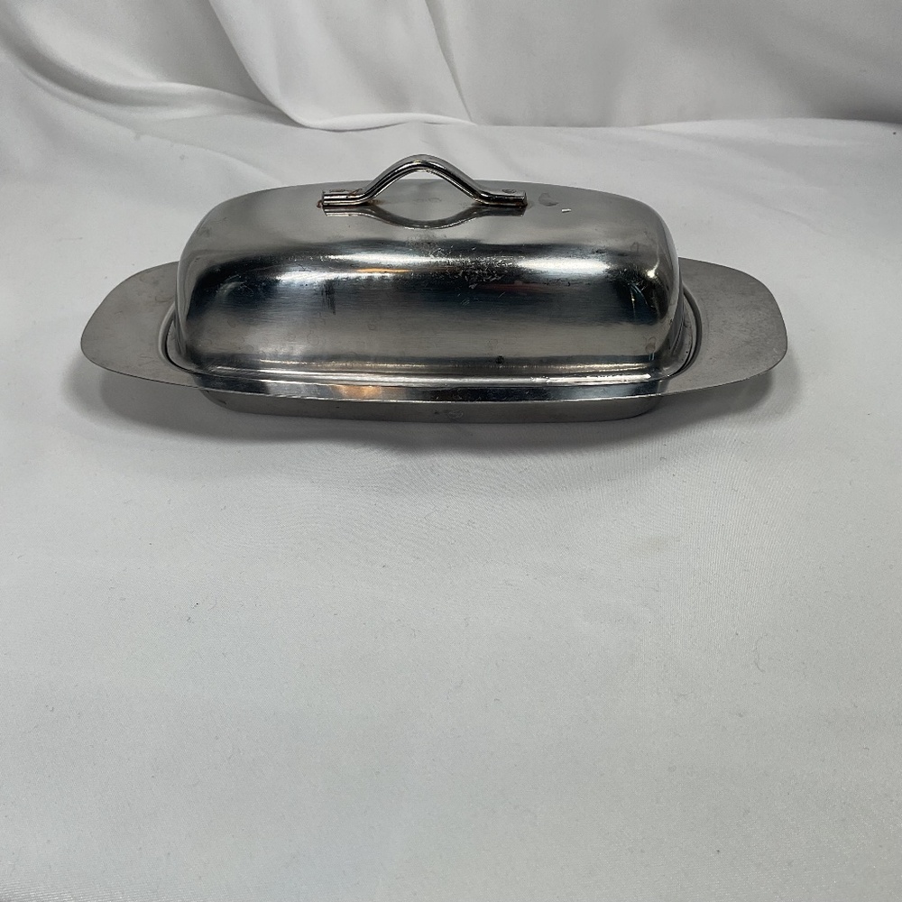 Vintage Stainless Steel Butter Dish & Lid Nevco Japan Cottagecore Retro
